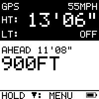 Status screen showing an upcoming overpass 900 feet ahead